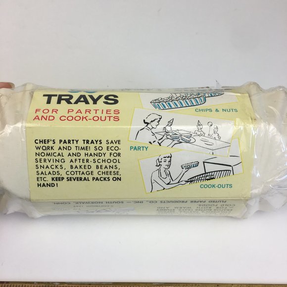 Vtg 1963 Chefs Party Choice Hot Dog Tray Fluted Paper White Prop Collector Rare - Picture 5 of 11